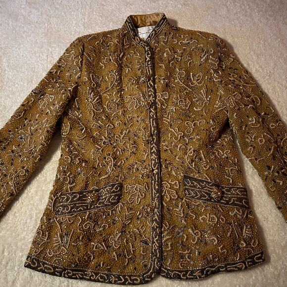 Oscar De La Renta RARE Golden Embroidered/Beaded Blazer Size 12 - Picture 1 of 9